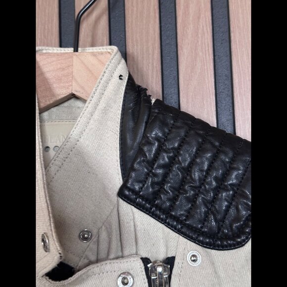 Blank NYC Moto Jacket Small Womens Beige Black Leather Linen Blend Biker - Picture 9 of 11